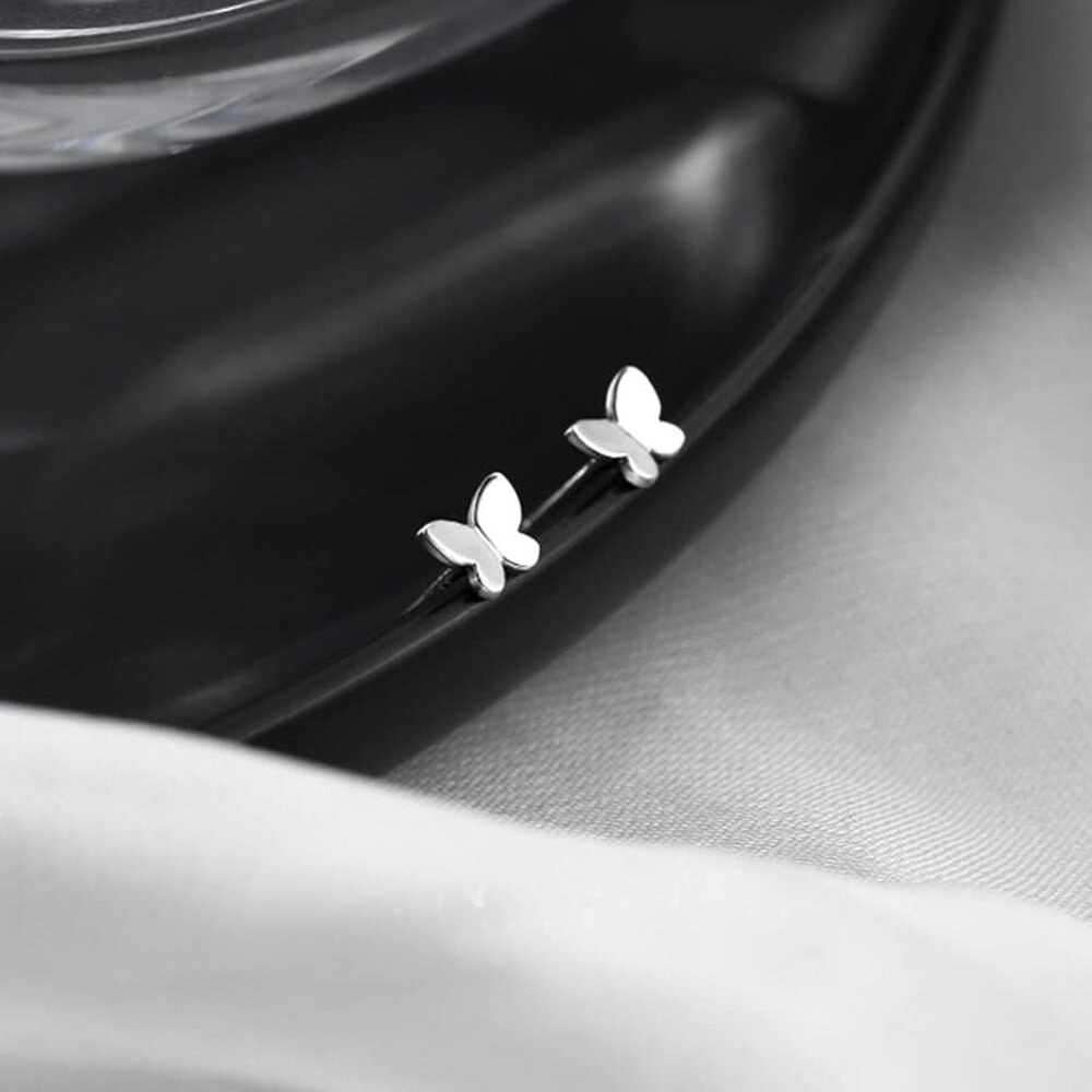 Solid 925 Sterling Silver Tiny Butterfly Earrings… - image 4